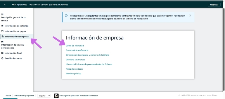 Datos de empresa para vender en Amazon FBA