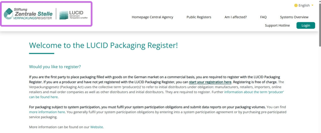 Numero LUCID en Zentralle Stelle Verpackugsregister Numero LUCID en Zentralle Stelle Verpackugsregister