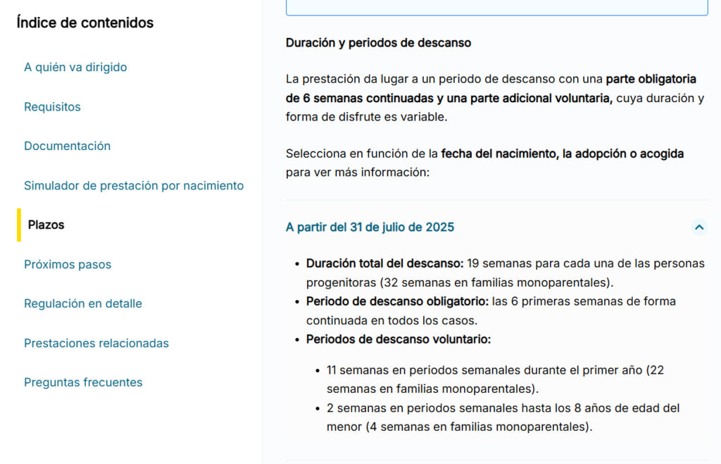 Prestacion por paternidad Seguridad Social DURACION